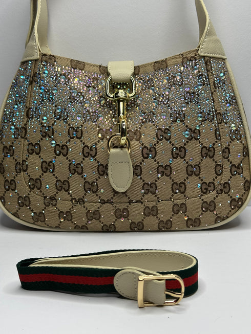 Gucci Jackie GG Supreme Crystal Hobo Τσάντα – Μπέζ