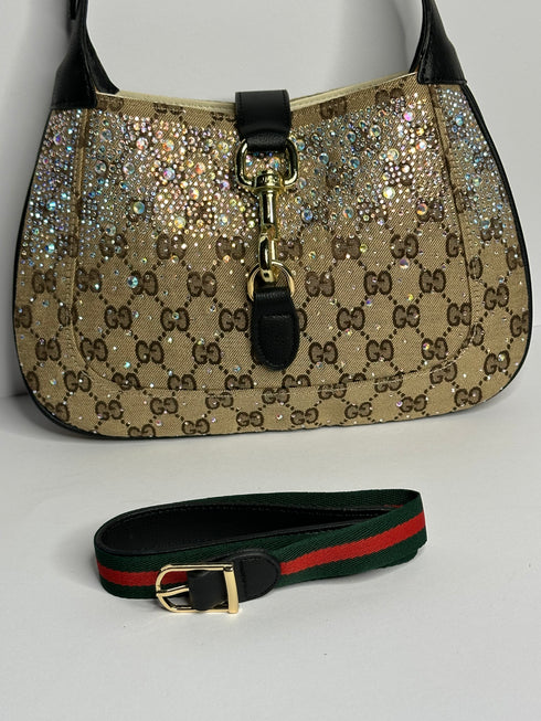 Gucci Jackie GG Supreme Crystal Hobo Τσάντα – Μαύρη