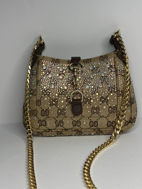 Gucci Jackie GG Supreme Crystal Hobo Τσάντα – Καφέ