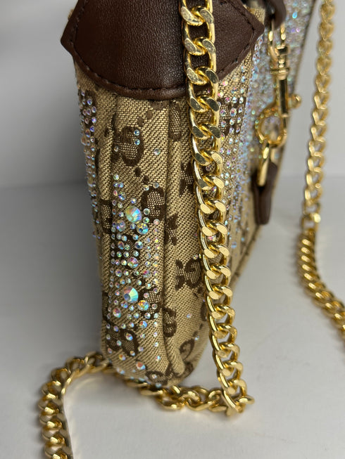 Gucci Jackie GG Supreme Crystal Hobo Τσάντα – Καφέ
