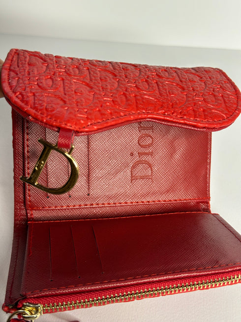 Dior Saddle Embossed Leather Πορτοφόλι – Κόκκινο
