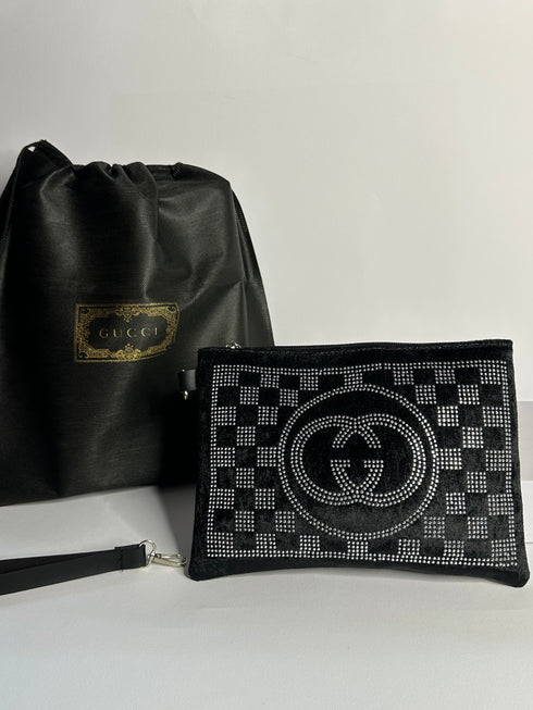 Gucci Crystal Velvet Clutch Τσάντα – Μαύρο
