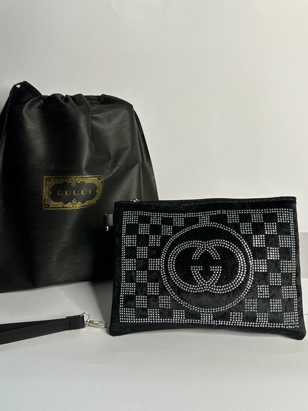 Gucci Crystal Velvet Clutch Τσάντα – Μαύρο